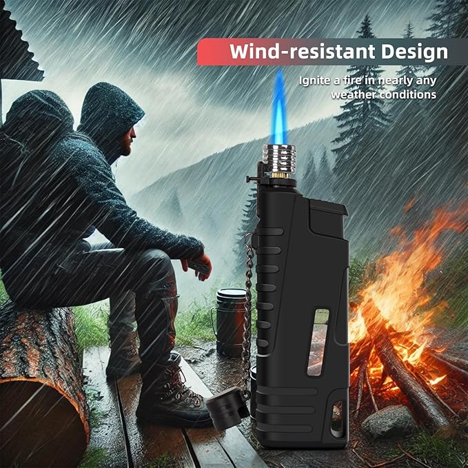 Navpeak Mini Camping Torch Lighter Handy Portable Flexible Wand Telescoping Burner Head Windproof Flame Butane Refillable for Hiking Campfire Candle Grill Fireplace Outdoor(Buatne Not Included)(Black)