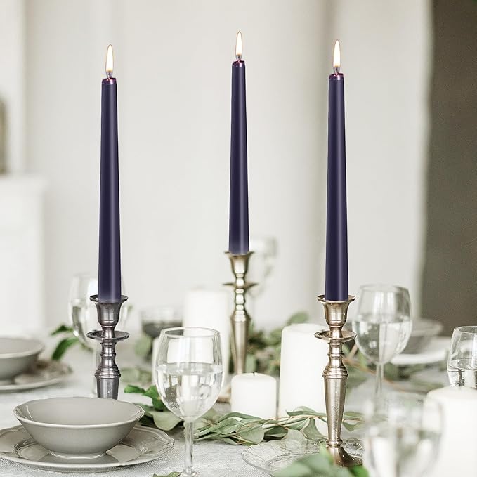 KONNI 0.87×10 Inch Dark Blue Taper Candles, Unscented and Smokeless Tall Candlesticks, 10 Pack Tapered Candles with Cotton Wicks, Long Burning, Ideal for Weddings, Dinner Parties, and Home Décor