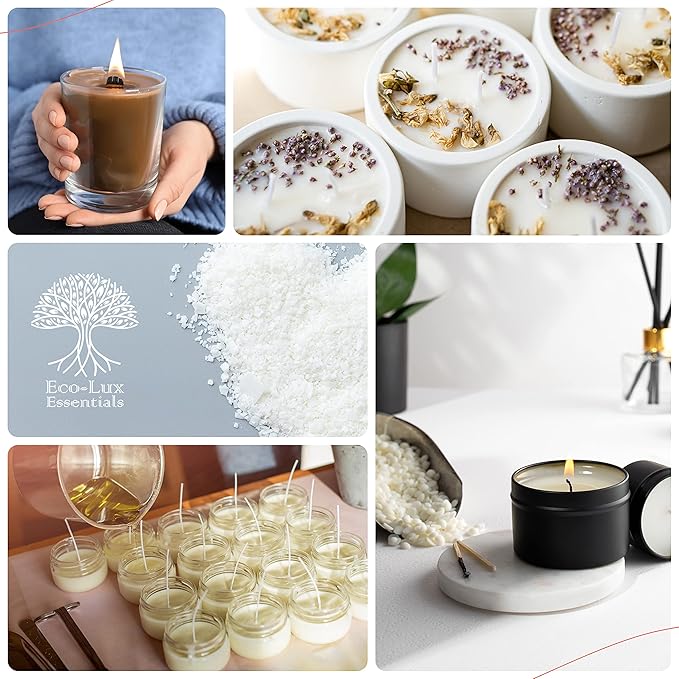Eco-Lux Essentials 4.4lbs Premium Eco Soy Wax, White, Vegan Cruelty Free, Candle Making from Organic Farm 100% Natural SOYA Wax (4.4, Pounds)
