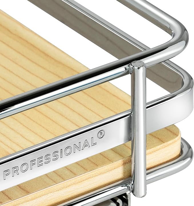 LYNK PROFESSIONAL® Élite™ Pull Out Spice Rack Organizer for Inside Kitchen Cabinets - 4-3/8 inch Wide - Slide Out Drawer – Wood/Chrome Sliding Spice Organization for cabinet - Spice Racks - 1 Tier