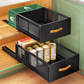 Pull out Cabinet Organizer, Expandable Depth(15.7"-21.7") with Raising Pad for Framed Cabinets, Heavy Duty Slide out Drawers, Adhesive Roll Out Shelves for Kitchen, Pantry Storage(Black, 1-Pack)