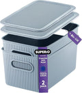 Superio Ribbed Collection - Decorative Plastic Basket Open Home Storage Bins Organizer, Blue Container Boxes for Organizing Closet Storage Bins for Shelves (Bin with Lid- Medium (5 Liter), 2 Pack)