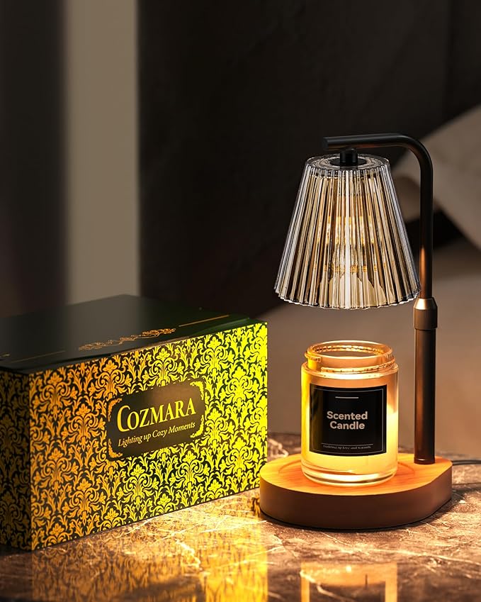 Candle Warmer Lamp with Timer & Dimmer for Yankee Candles, Adjustable Height Candle Warmer for Jar Candles, Wax Melt Lamp for Cozy Home Decor & Gifts,Glass, 2 Bulbs