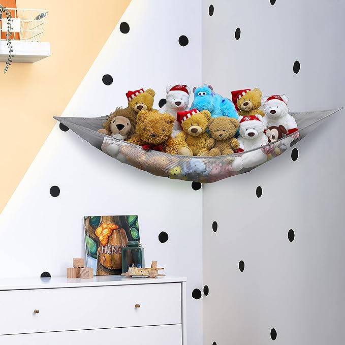 Simple Houseware 2 Pack Stuffed Animal Toy Hammock Net, Corner Wall Storage for Kids Room, Gray