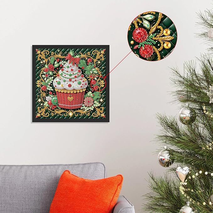 antor 5D Diamond Art Kits for Adults Christmas Cake, Special Shape Diamond Art Painting Kit, Crystal Rhinestones Diamond Painting for Home Wall Decoration, DIY Festive Holiday Art (12×12 inch)