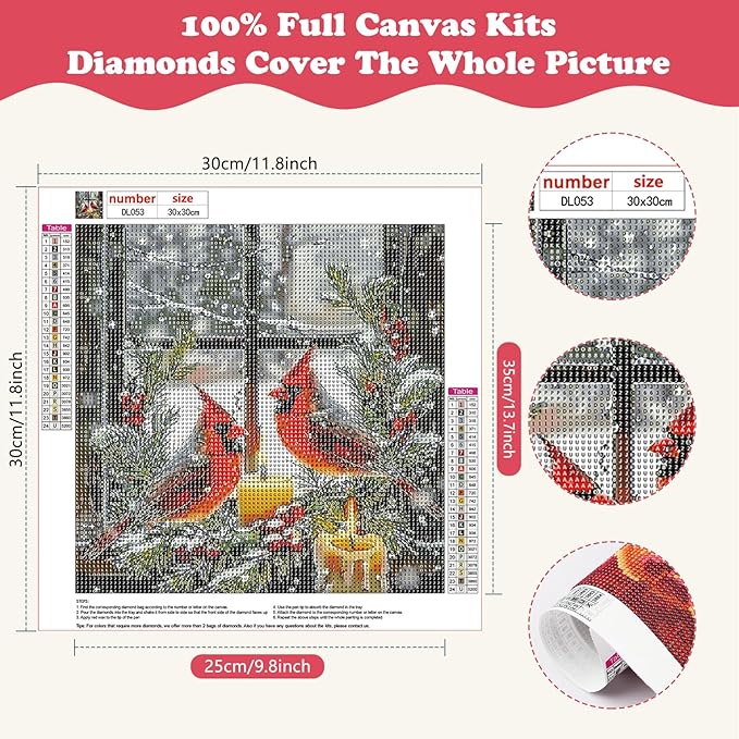 SENQAO Cardinal Diamond Art Kits for Adult, Christmas Diamond Painting Kits for Beginners, DIY Full Drill Winter Holdiay Rhinestone Diamond Dots Gem Painting Art Craft Home Decor 12 x12 Inch