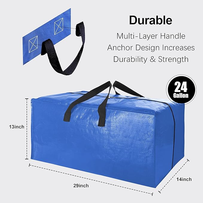 VELVETSURE 12 Pack Heavy Duty Extra Large Moving Bags W/Backpack Straps - Strong Handles & Zippers, Storage Totes For Space Saving, Fold Flat, Alternative to Moving Box and Storage Bin, Multicolor
