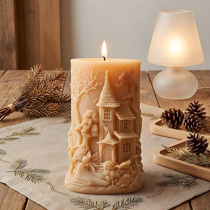 XIAOSHUI Tower Magic House Cylinder Candle Molds Forest House Candle Silicone Mold for Candles Making Resin Casting Aromatherapy Candles Gypsum Craft Home Decorate