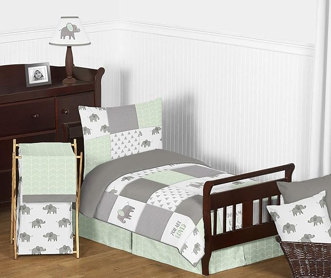 Sweet Jojo Designs Grey and White Watercolor Elephant Safari Organizer Storage Bins for Collection - Set of 2