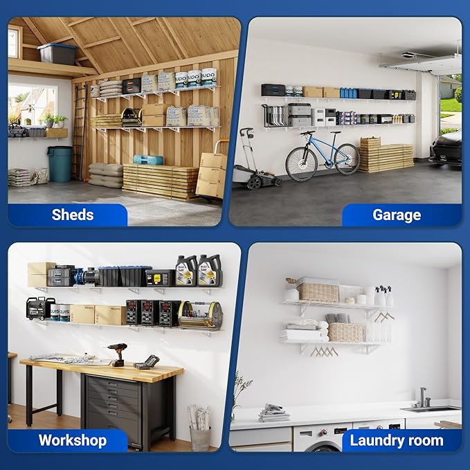 FLEXIMOUNTS 2-Pack 1x4ft 12-inch-by-48-inch Wall Shelf Garage Storage Rack Wall Mounted Floating Shelves, 450 lbs Load Capacity, White, Classic Series
