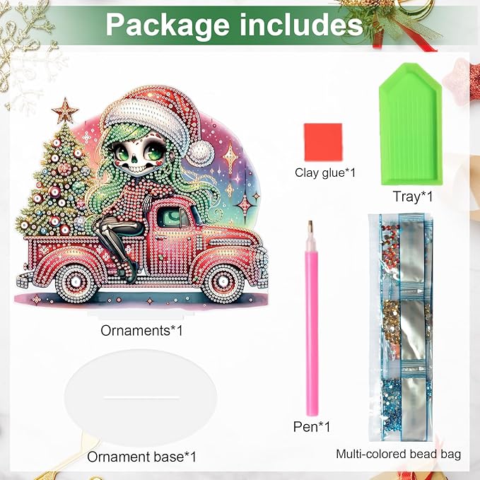5D Diamond Painting Tabletop Ornament Kits Christmas Tree Skull, DIY Diamond Art Desktop Ornament, Special Shaped Crystal Rhinestone Diamond Art Table Top Home Office Christmas Decor (24x22.1cm)