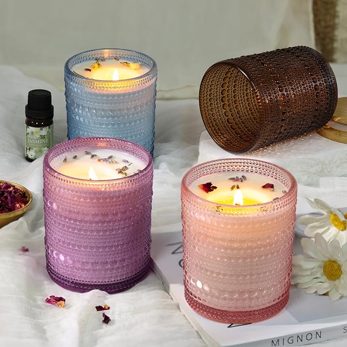 DARJEN Candle Making Kits for Adults - Candle Making Supplies with 4 Candle Jars(Amber, Pink, Blue, Purple), Candle Tins, Soy Wax, Scents, Dried Flower & More, DIY Starter Candle Making Kit Home Decor