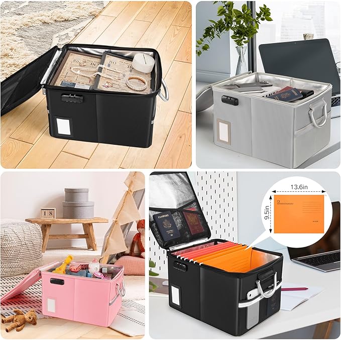 TOMKID Fireproof File Cabinet with Lock, Fireproof Document Organizer Collapsible File Box Filing Cabinet with Handle for Letter Legal Folder Certifications (Orange-Upgrade)