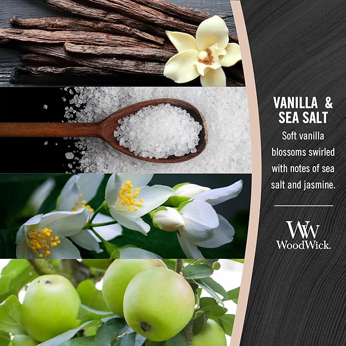 WoodWick Ellipse Scented Candle Vanilla & Sea Salt Scent Crackles as it Burns Up to 50 Hours Burn Time Premium Soy Blend Perfect for Gifting 16oz