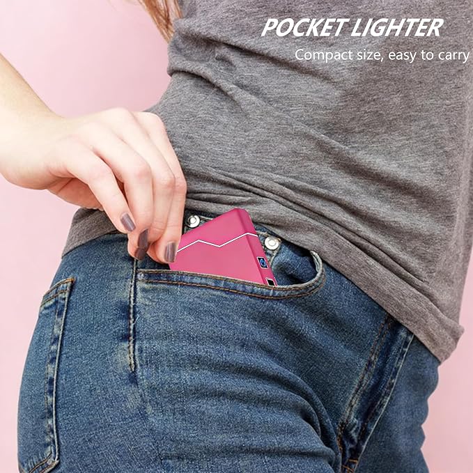Electric Pink Lighter Dual Arc Plasma Lighter, Windproof Flameless Cool Electronic Lighters, Rechargeable USB with LED Battery Indication, Pocket Metal Lighters for Candles, Camping Unisex
