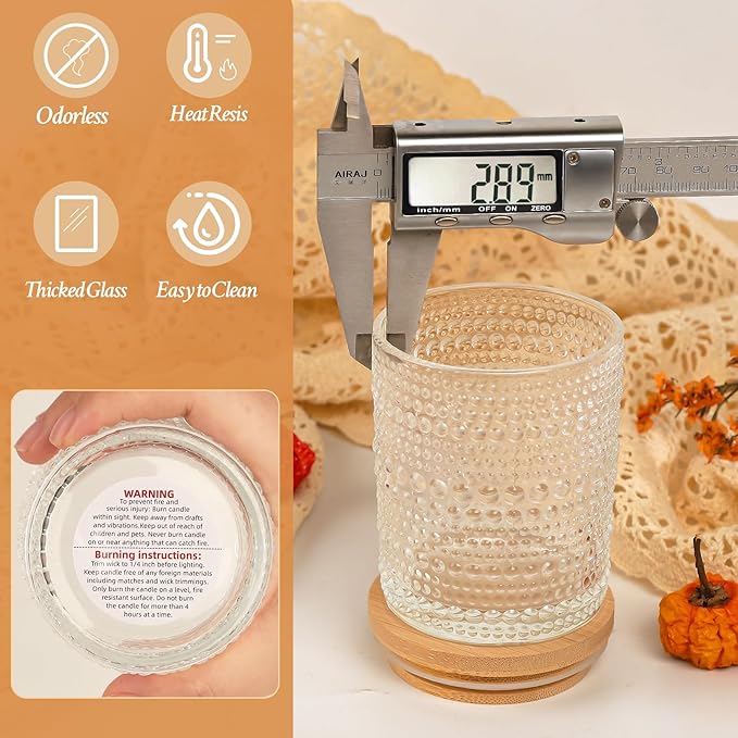 CONNOO 16 Pack 7 OZ Thick Pearl Glass Candle Jars for Making Candles with Airtight Bamboo Lids, Wicks & Stickers, for DIY Candle Making, Bulk Orders, Gifts & Home Décor, Clear
