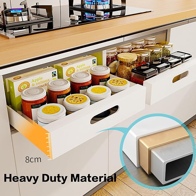 1 Pack Pull Out Cabinet Organizer Adhesive, 12'' W x 16.9"D x 3.1'' H Heavy Duty Carbon Slide Out Pantry Shelves, Sliding Drawer Pull Out Pantry Shelves for Kitchen, Living Room, Home