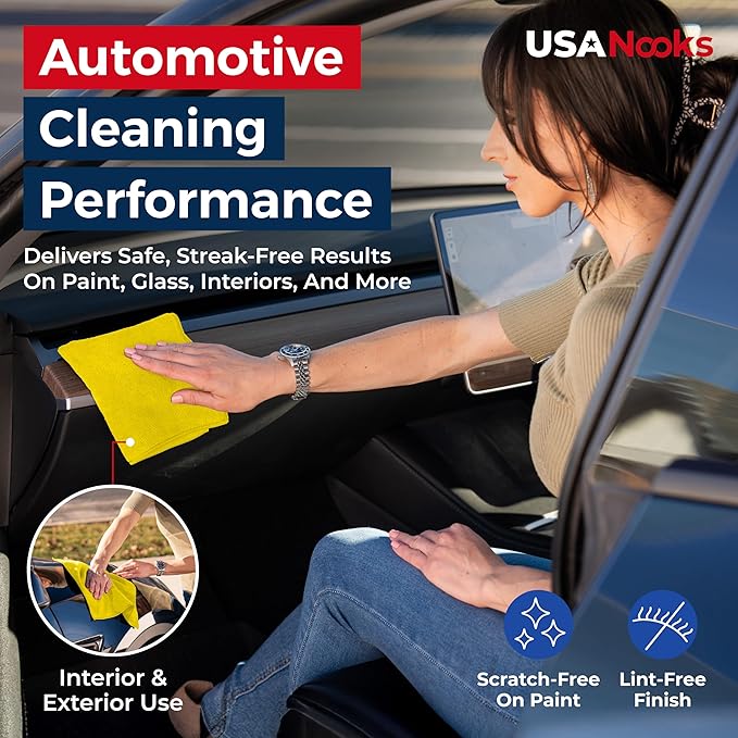 USANOOKS Premium 300GSM Microfiber Cleaning Cloth - 12.5"x12.5" High Performance - 1200 Washes, Ultra Absorbent Microfiber Towels for Cars Undercarriage, Rims & Engine Bay Cleaning - Microfiber Cloth