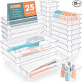 SpaceHacks 25 PCS Plastic Drawer Organizer Set, 4-Size Versatile Organizer Trays & storage Bins for Makeup, Jewelry, and Gadgets in Bathroom, Bedroom and Office,Clear White