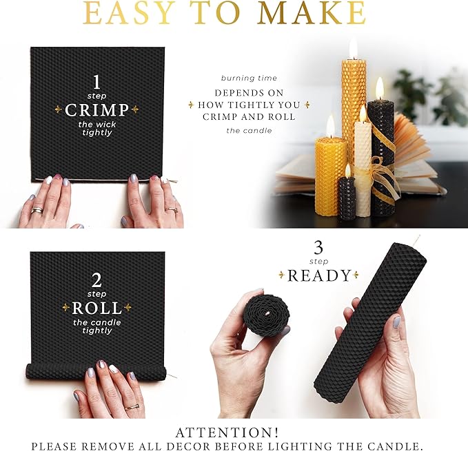 Beeswax Candle Making Kit - Crafts for Adults Women Luxury Candles Gifts for Women DIY Kits for Adult Arts and Crafts Modern Art Supplies Craft Set Black & Gold Home Decor