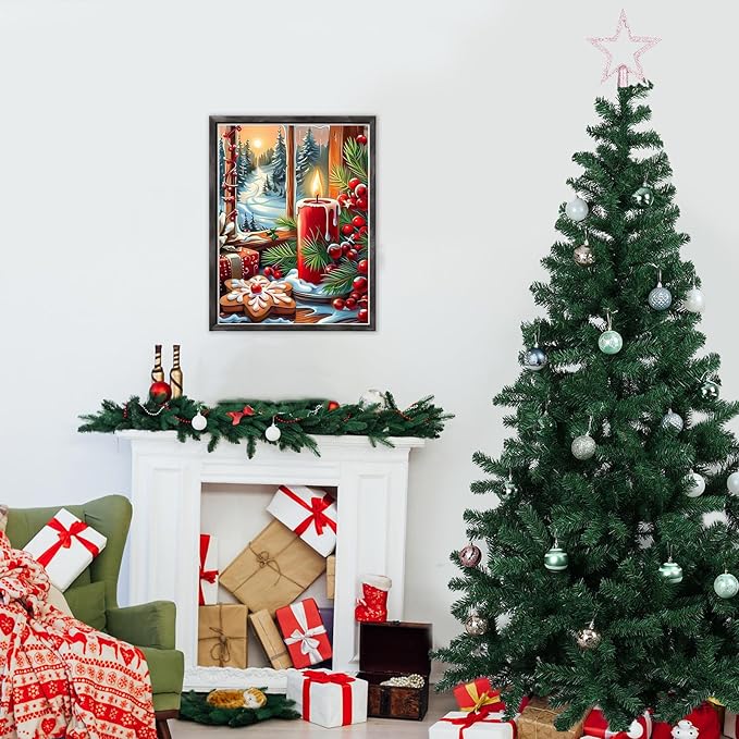 DOMROM Christmas Diamond Painting Kits, Candles 5D Diamond Art Kits,Gem Art Painting with Diamonds Dots, Arts and Crafts for Beginners Adult Wall Decor 12 x 16inch