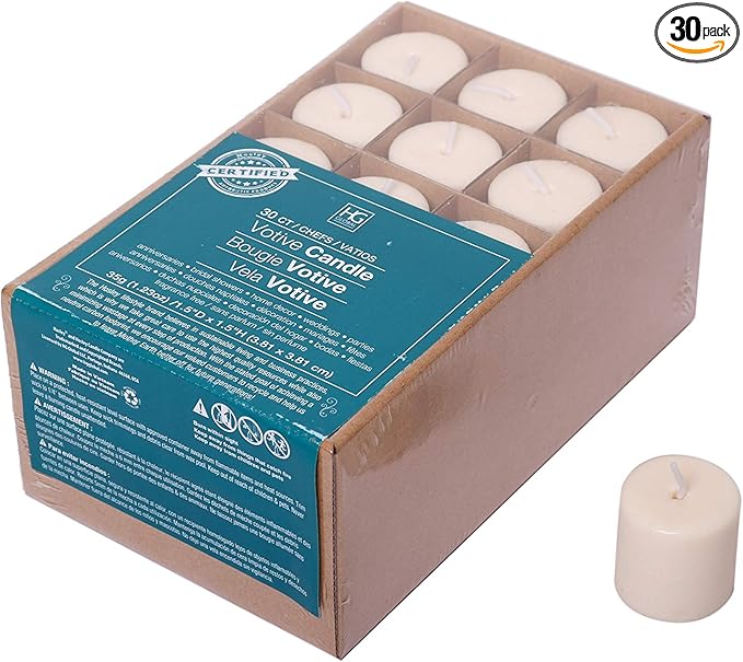Hosley Set of 30 Unscented Ivory Votive Candles – Bulk Pack, Clean-Burning, Long-Lasting 10-12 Hour Burn Time – Ideal for Weddings, Home Décor, Spa, and Events