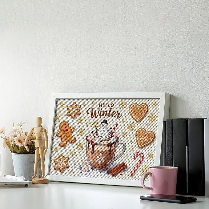 Diamond Painting Kits for Adults - Hello Winter Ice Cream & Gingerbread Snowflakes & Candles Painting DIY 5D Full Drill Diamond Dots Paintings with Diamonds Gem Art And Crafts Home Decor 8"x12"