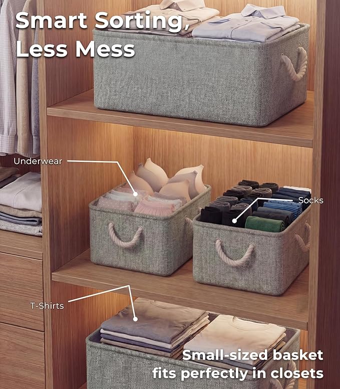 TheWarmHome Storage Bins for Shelves - 11.8x7.9x5.2 inch Grey Small Storage Baskets for Organizing, Fabric Storage Cubes Closet Organizer for Home Nursery Gift Decorative (Gray)