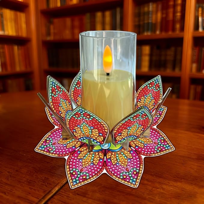 5D DIY Diamond Art Painting PVC Flower Candle Holders Tealight/Tea Light/Votive Candle Holder, for Table Centerpiece Home Décor Party Wedding Dinning-Flower-6