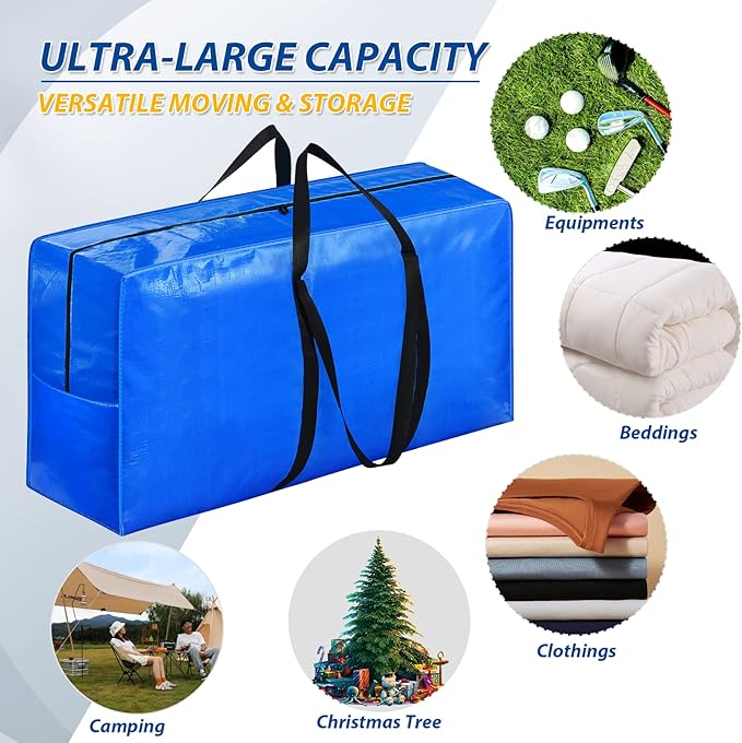 HAPPY CHEERS Extra Large Storage Bags, 41 Gallon XXL Jumbo Large Moving Bags Heavy Duty, Storage Totes Moving Boxes Supplies for College, Foldable Duffle Bag for Travel, 38x23x11inch - 2PACK