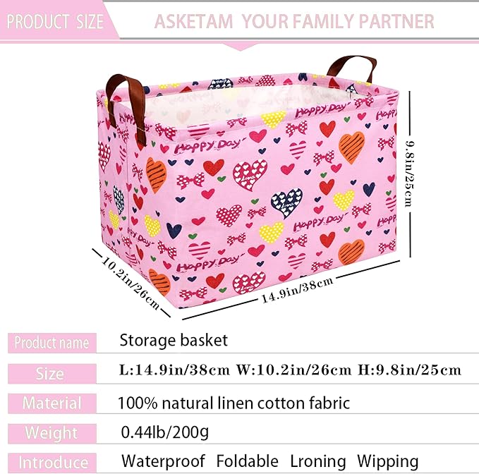 Valentine's Day Basket Gift for Empty Cute Heart Large Storage Bin for Kid and Baby Room Décor (Happy Day Love)