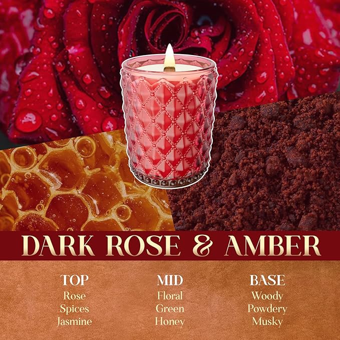 M&SENSE Dark Rose & Amber Scented Candle | 17.64OZ, 100-Hour Burn | Natural Non-Toxic Soy Wax | Long-Lasting for Mood Healing and Gifting | for Bathroom, Kitchen, Office