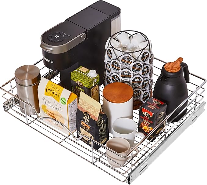 HOLDN’ STORAGE Pull Out Cabinet Organizer, Slide Out Drawer for Kitchen Cabinets & Pantry, Roll Out Shelf for Pots, Pans & Under Sink Storage, Heavy-Duty Full-Extension, 24" W x 21" D x 5" H