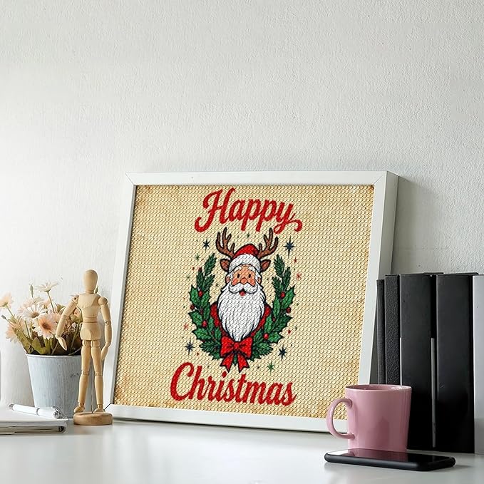 AIVKIEJK Diamond Painting Kits for Adults - Christmas Santa Claus Holly Berries & Snowflakes Painting DIY 5D Full Drill Diamond Dots Paintings with Diamonds Gem Art and Crafts Home Decor 16"x20"