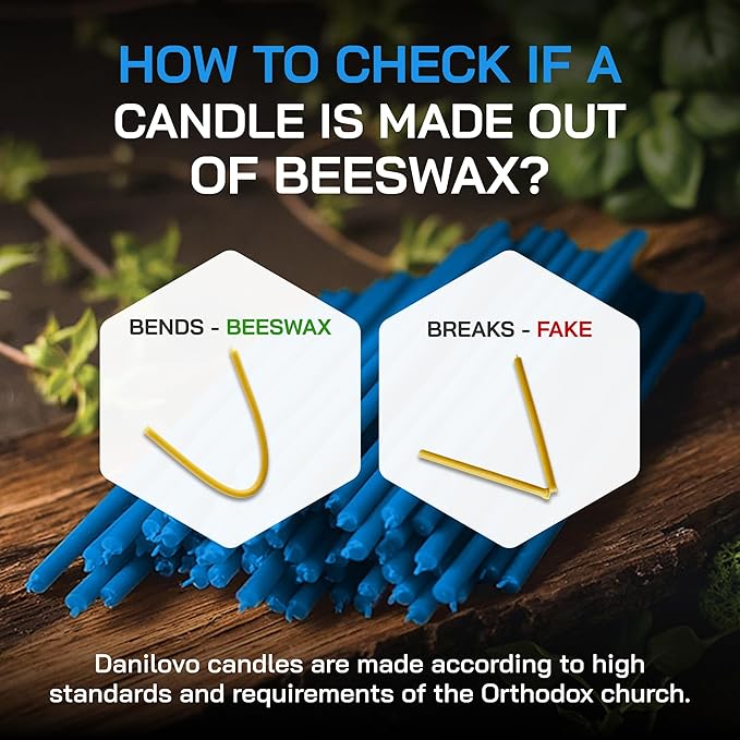 Danilovo Thin Taper Beeswax Candles - Honey-Scented, Decorative Candles Ideal for Birthday Decoration or Church Prayers - Blue Drip Free, Tall & Smokeless Pack of 50 pcs, 7.3 x 0.24 inch