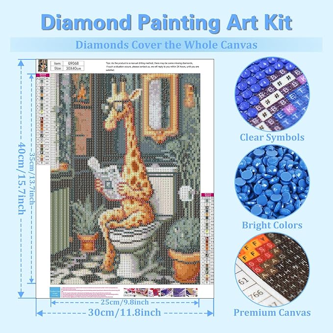 Reivworl Giraffe Diamond Art Kits for Adults, Giraffe Diamond Painting Kits, Gem Art Kit for Gifts and Home Interior Decor 12x16 Inch