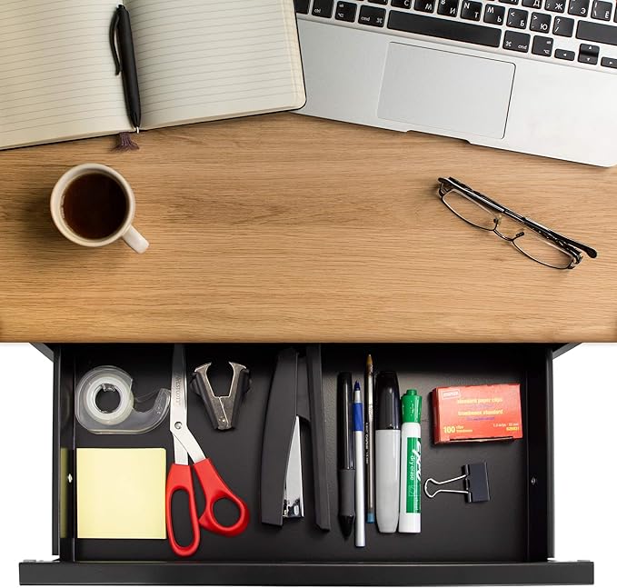 Mount-It! Hidden Under Desk Pull-Out Drawer with Shelf, Heavy-Duty Steel Under Table Storage Organizer, Smooth Slide Track, Fits Desks Over 0.71″ Thick, 11 lb Capacity