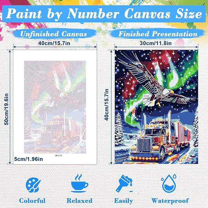 Skyboda Eagle Paint by Numbers Kit for Adults Beginners with Frame, Christmas Truck Adult Paint by Number Kits on Canvas, Easy DIY Oil Painting Kits for Home Decor, 8x12in