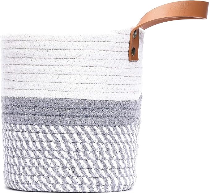 Wall Hanging Basket, Small Woven Hanging Baskets for Organizing, Decorative Wall Basket for Plants and Flowers,Hanging Storage Organizer for Wall Decor,Plant Holder 6.3" x 7" (White & Grey)
