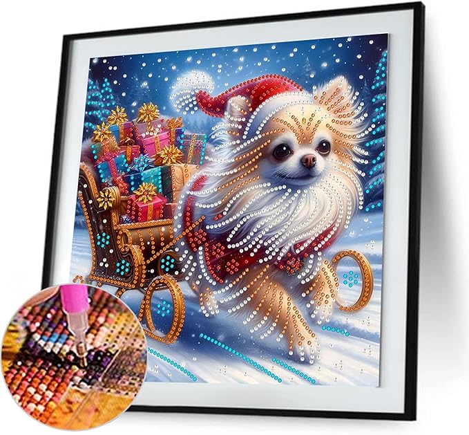 Christmas Dog 5D Special Shape Diamond Art Kits for Beginners, Christmas Winter Theme Diamonds Painting Kits for Adults,DIY Crystal Rhinestones Diamond Paintings for Home Wall Decor 12×12Inch