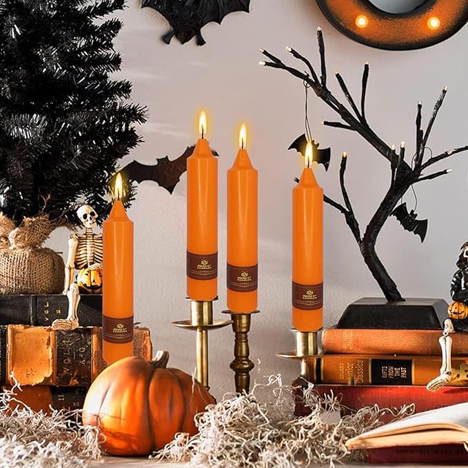 Unscented Taper Candle 4 PCS Orange Candle 7 inch Colored Candlesticks Smokeless Candle for Halloween Thanksgiving Day Dinner Household Décor Candlesticks