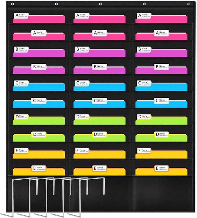 Godery Heavy Duty Storage Pocket Chart for Classroom and Office,Clear Storage Pocket Chart for Files Folder (30 POCKETS)