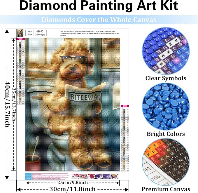 Reivworl Dog Diamond Art Kits for Adults, Dog Diamond Painting Kits, Gem Art Kit for Gifts and Home Interior Decor 12x16 Inch