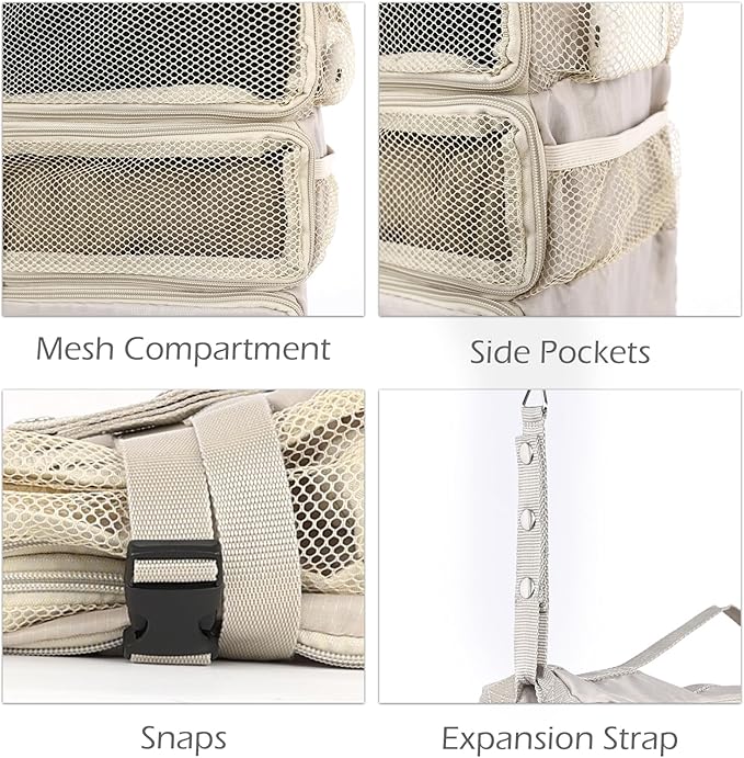 TABITORA Travel Luggage Organizer Hanging Packing Cubes Portable Hanging Shelves Carry on Closet for Suitcase with 2 Hooks,Collapsible(Beige,S)
