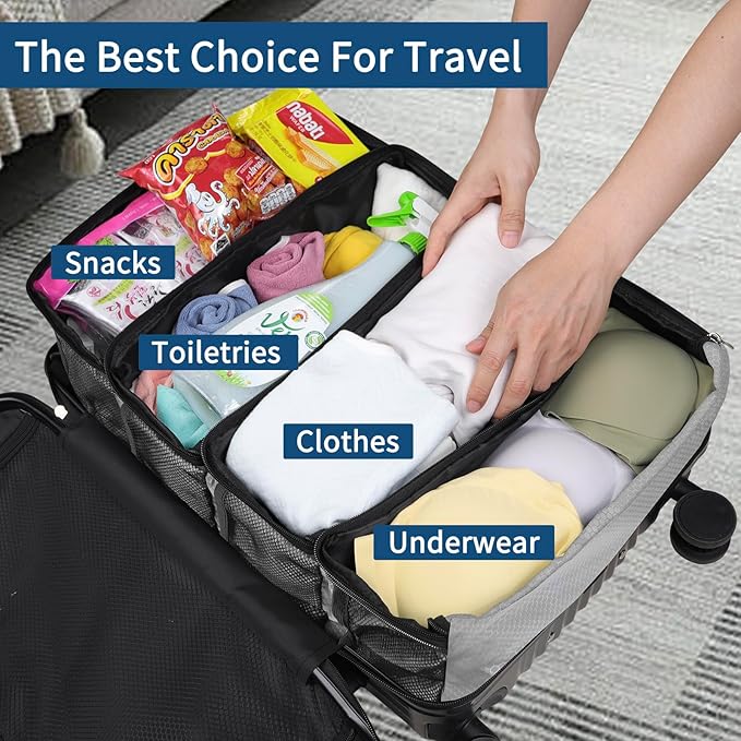 esouler Suitcase Organizer, Travel Luggage Organizer hanging packing cubes for travel，portable hanging travel shelves Collapsible closet organizer for Carry-on (Grey, Medium)