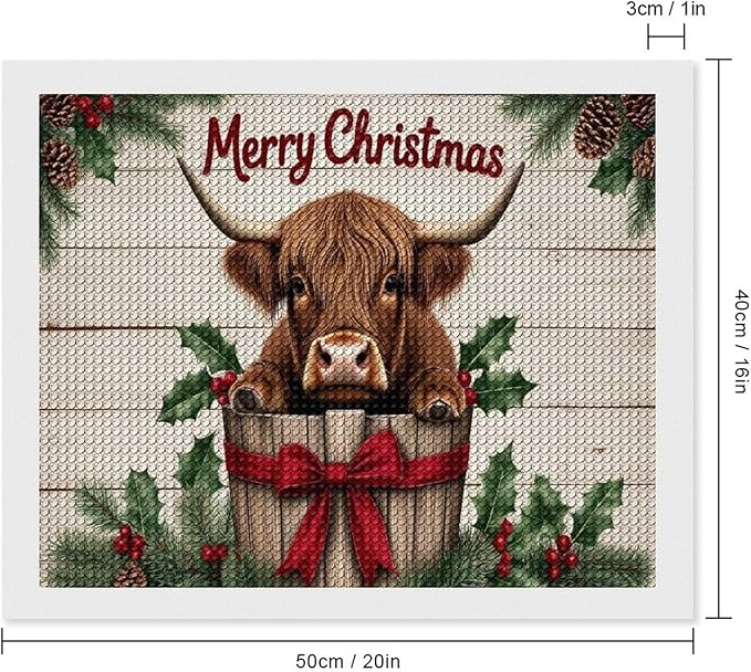 AIVKIEJK Diamond Painting Kits for Adults - Highland Cow Merry Christmas Painting DIY 5D Full Drill Diamond Dots Paintings with Diamonds Gem Art and Crafts Home Decor 16"x20"