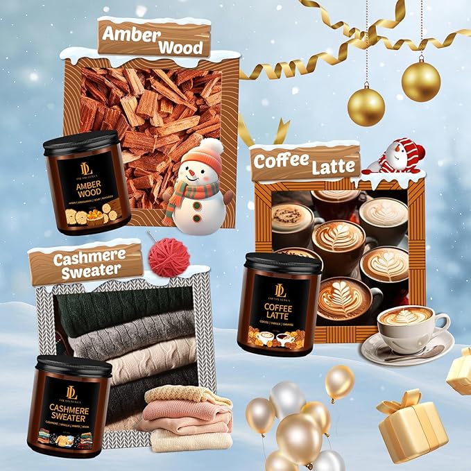 Winter Candle Set, 6 Pack Soy Candles for Home,Candle Gifts for Women Men, Winter Scents of Gingerbread/Apple Cinnamon/Coffee Latte/Pine Cedarwood/Amber Wood/Cashmere Sweater