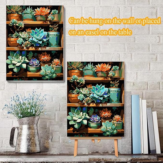 Meothan Framed Paint by Numbers Kits for Adults, Green Plants Succulent Paint by Numbers Kits on Canvas with Easel for Home Wall Decor 11.8x15.7inch (30x40cm)