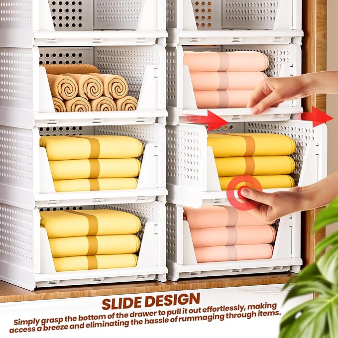 Mavivegue 5 Pack Stackable Closet Storage, Plastic Drawer Basket,Closet Organizers Storage Box for Cupboard,Bedroom, Kitchen, Bathroom, Office White