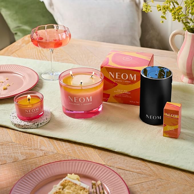 NEOM Great Day Scented Candle, Travel Size I Hand Finished I 100% Naturally derived Wax I Wild Mint and Mandarin I Designed to Help Uplift Your Day and Boost Your Mood.